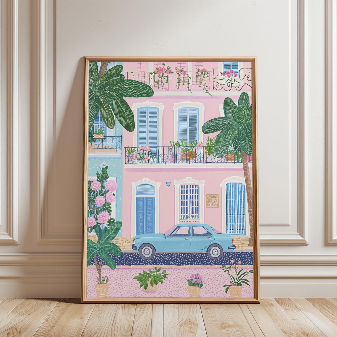 Cuban Pink House Wall Art Print Tropical Architecture Palm Tree Urban Poster Modern Summer Home Decor