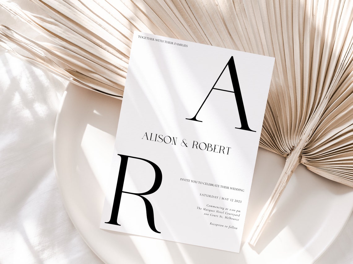 Minimalist Black and White Wedding Invitation Suite Print with RSVP - Image 2