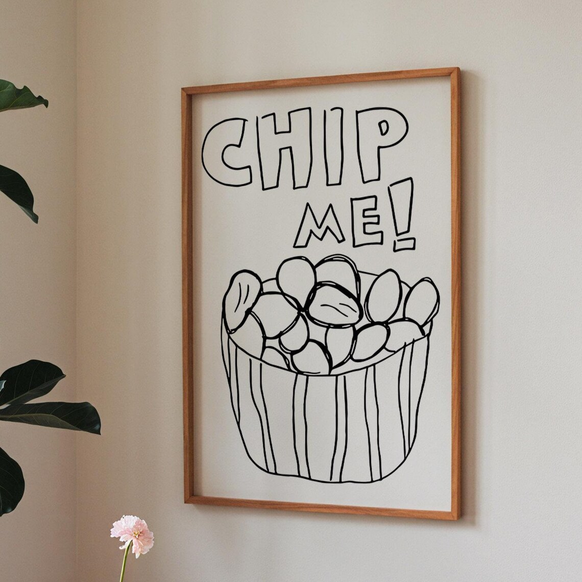 Chip Me Black Outlined Letters Bucket Of Fries Fun Snack Quote Poster