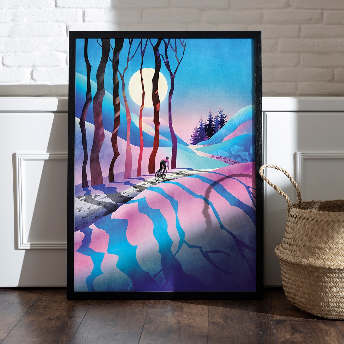 Winter Night Cycling Through Snowy Forest Moonlight Poster for Cyclists - Image 2