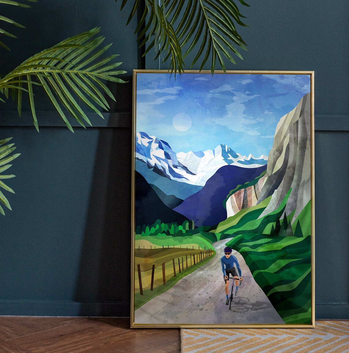 Cycling In Alpine Valley Travel Poster, Forest Scene - Image 2
