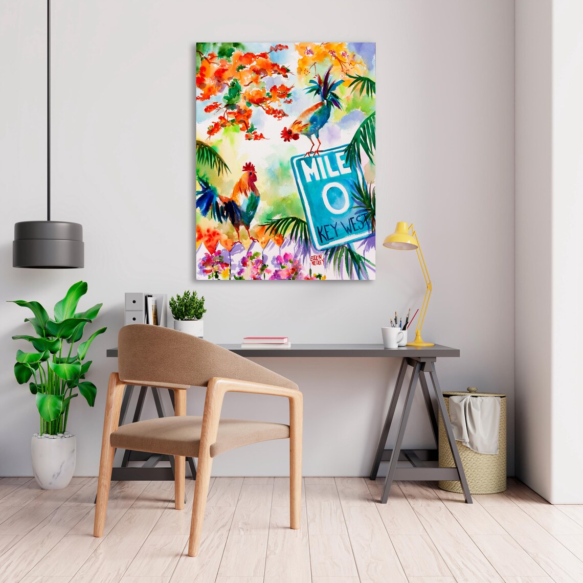 Key West Rooster Watercolor, Mile Marker Zero Art Print - Image 3
