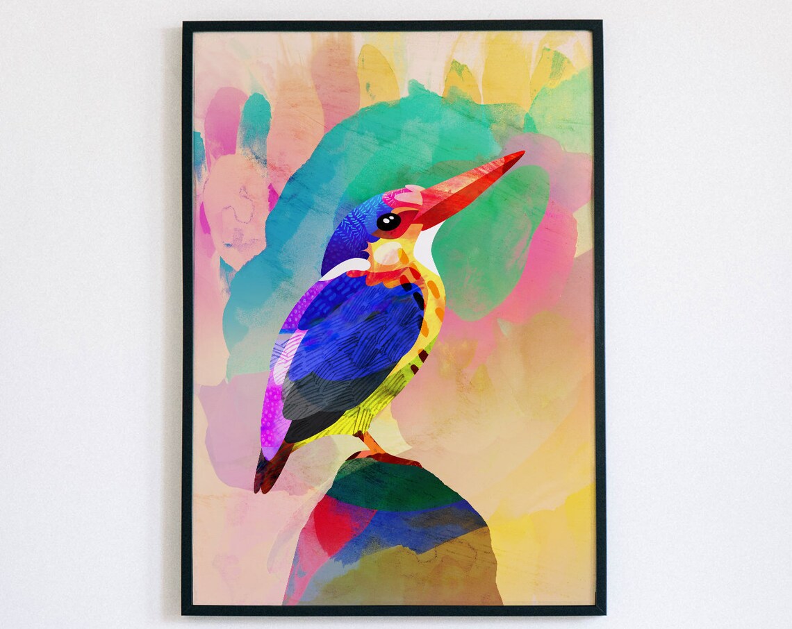 Kingfisher Bird Art Print, Wildlife Wall Art