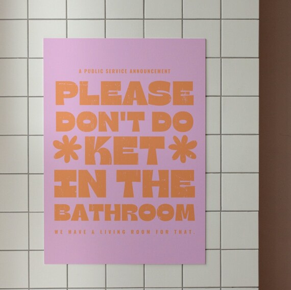 Please Dont Do Ket In The Bathroom Wall Print Retro Wall Decor Funny Print Prints Large Art