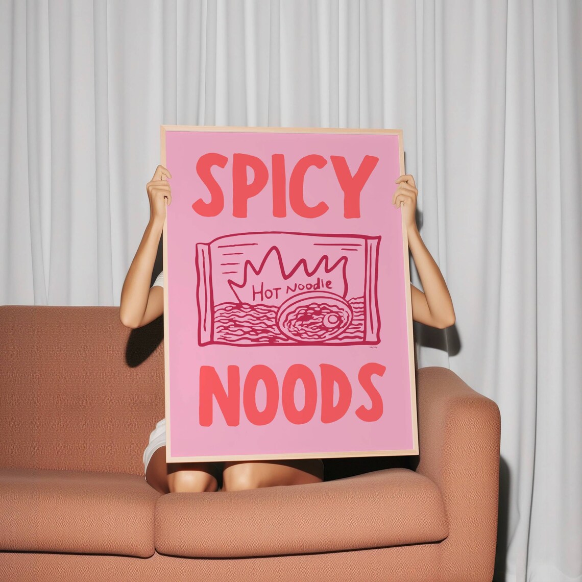 Pink Spicy Noods Hot Instant Noodle Packet Retro Kitchen Wall Print