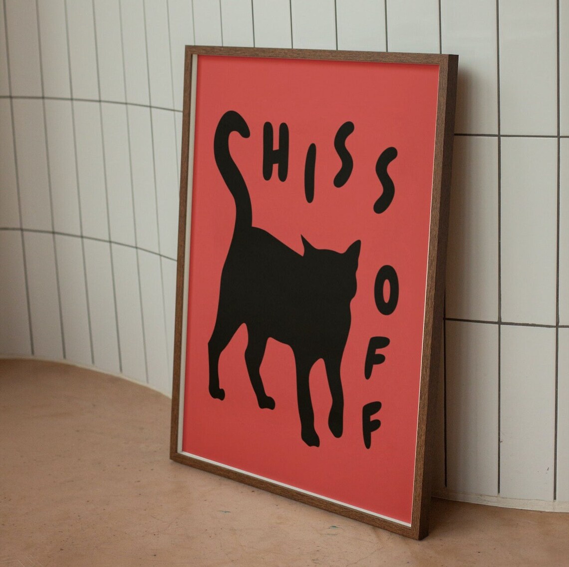 Hiss Off Sassy Black Cat Silhouette Bold Fiery Red Wall Poster - Image 2