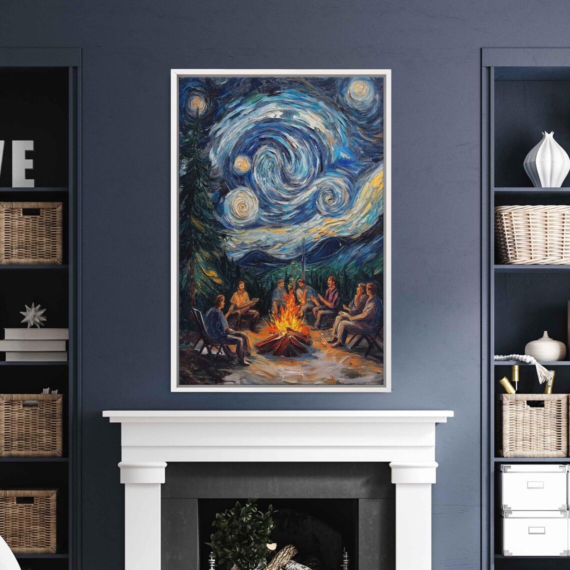 Swirling Night Sky Over Campfire Art Print