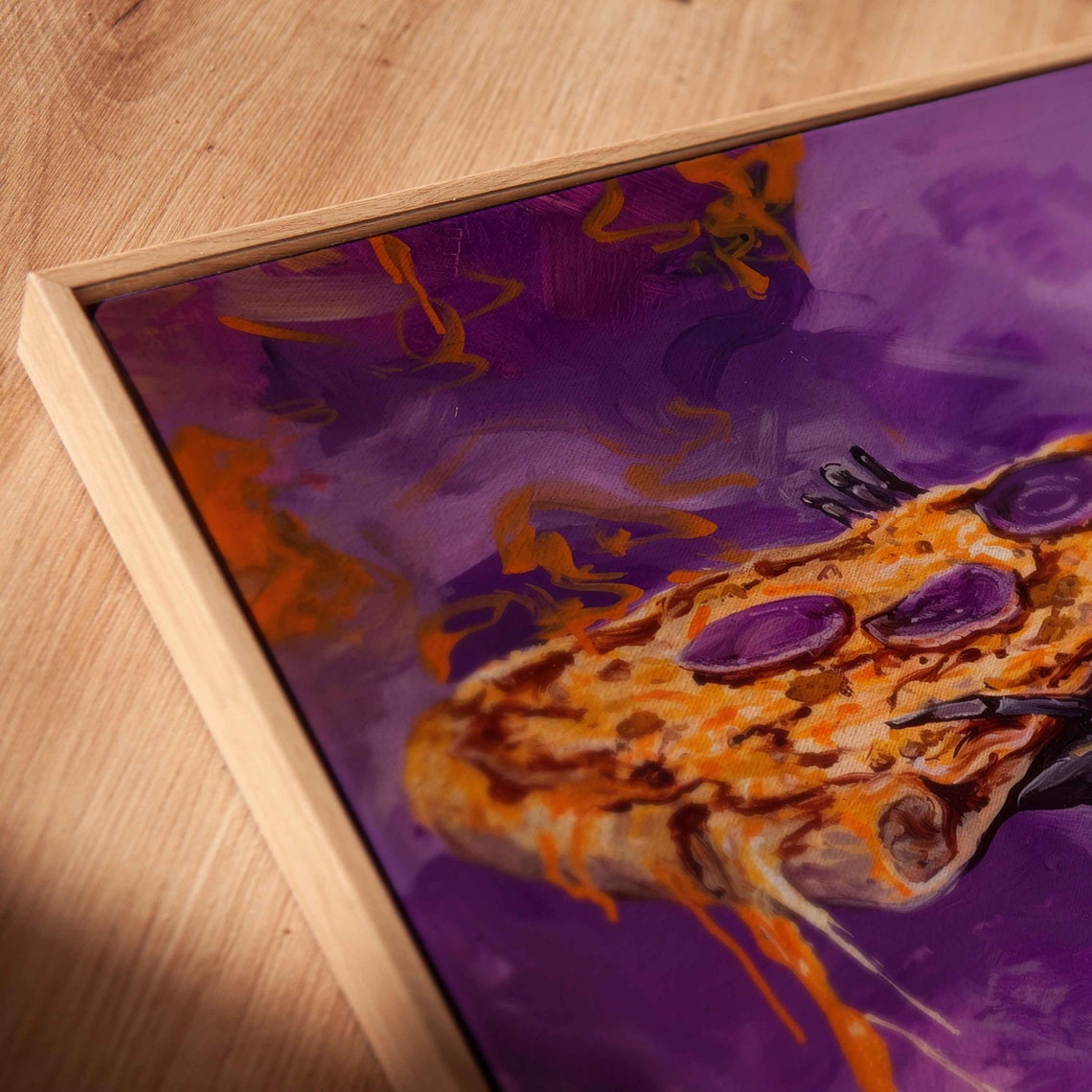 Skeleton Eating Pizza Slice Vibrant Purple Orange Halloween Wall Art - Image 2