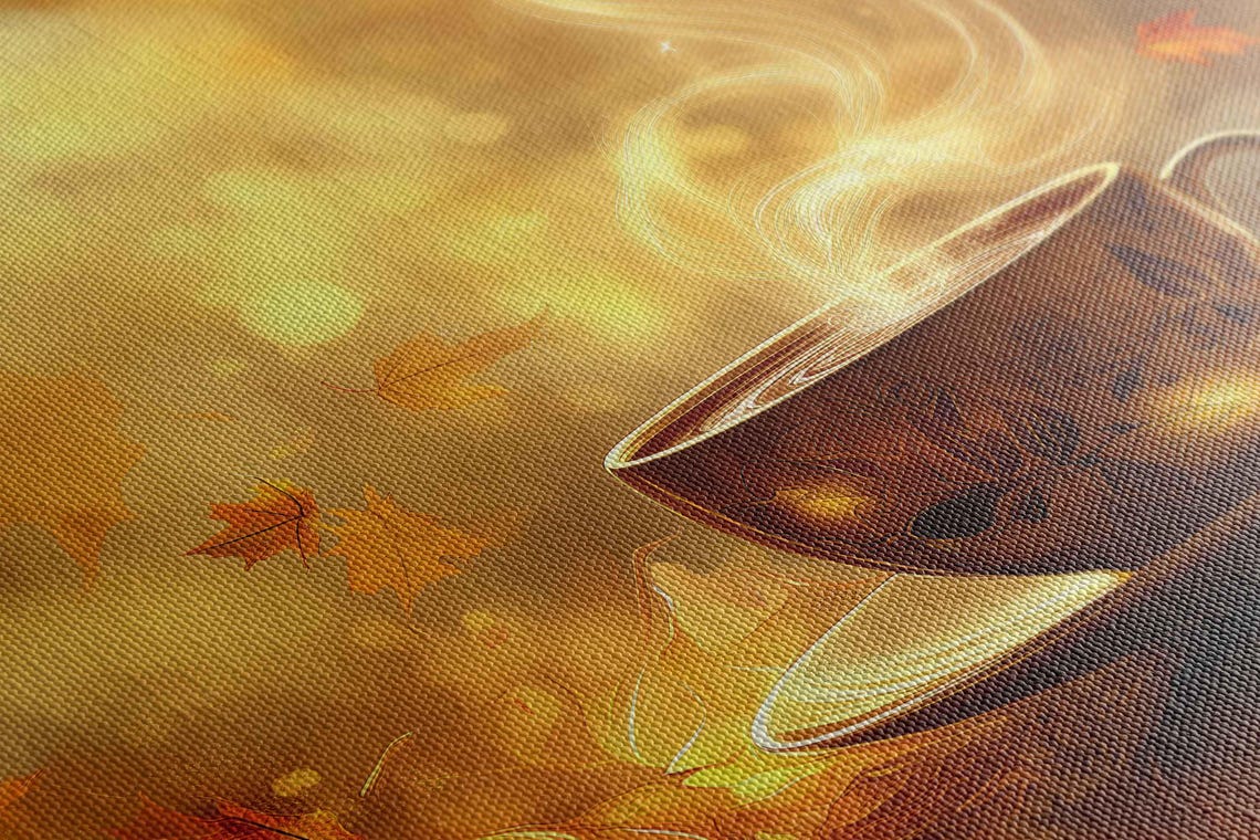 Golden Pumpkin Spice Latte Cup Autumn Maple Leaves Cozy Fall Poster - Image 2