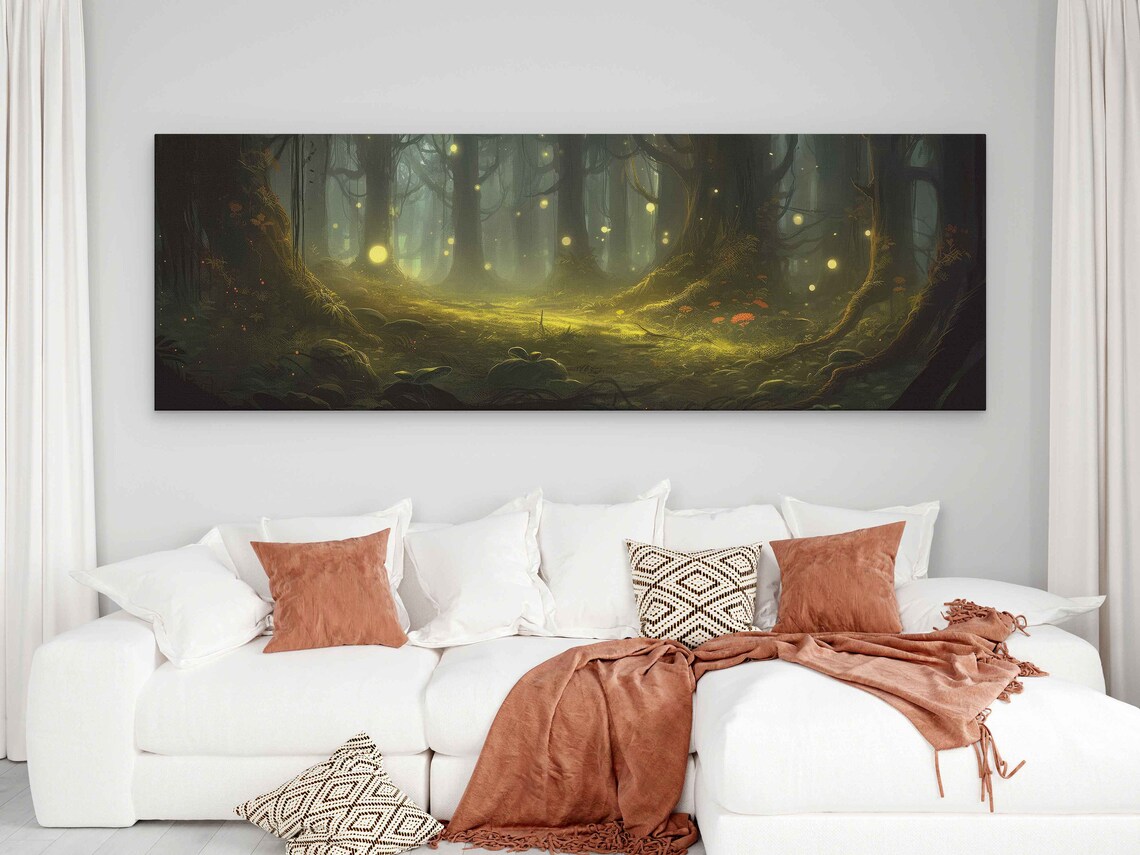 Panoramic Enchanted Firefly Forest Print On Ready To Hang Beautiful Magical Forest Print Living Room Decor - Image 2