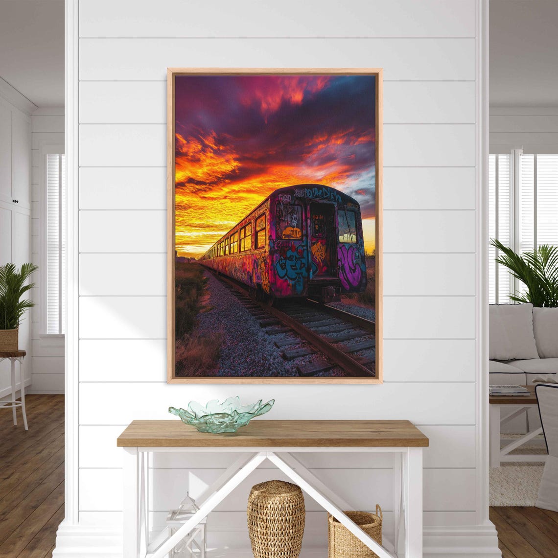 Graffiti Train Car At Sunset Wall Art Print Urban Landscape Colorful Sky - Image 3