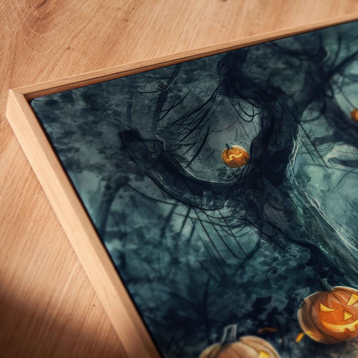 Spooky Moonlit Forest Jack O Lanterns Winding Night Trail Halloween Print - Image 2