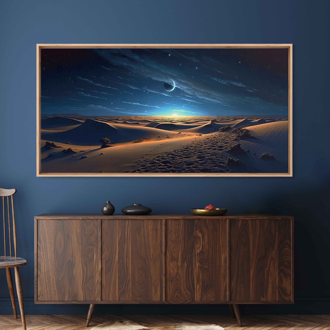 Moonlit Desert Dunes Night Sky Crescent Moon Sunrise Wall Poster
