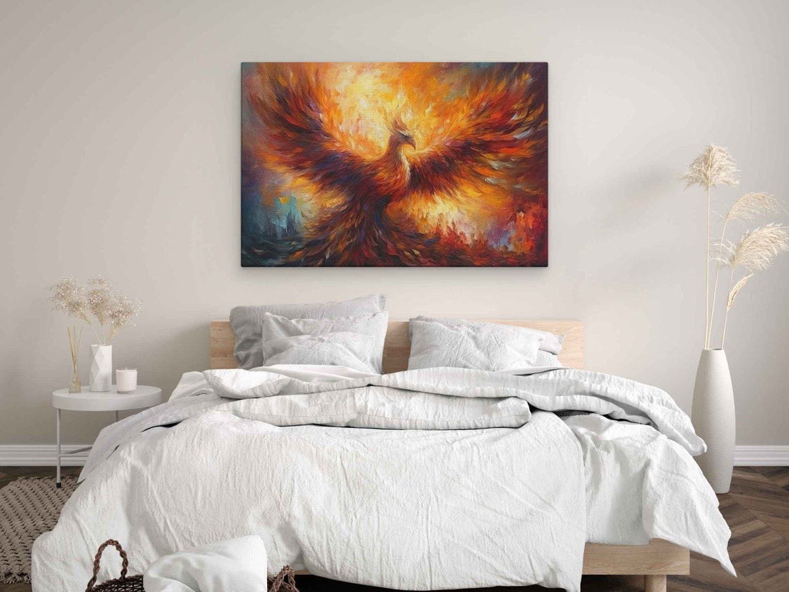 Phoenix Spreading Fiery Wings Oil Painting Mythical Bird Art Poster - Image 3