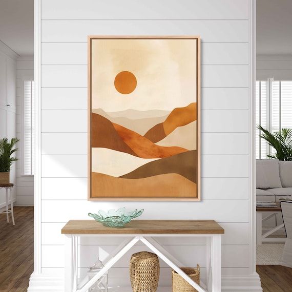 Neutral Desert Boho Style Wall Art Print Minimalist Design Abstract Shapes Desert Moon Eclectic Print Ready To Hang