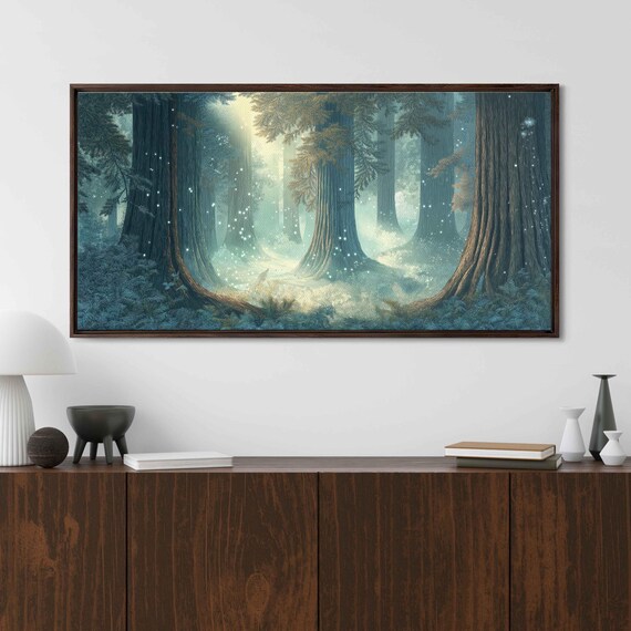 Misty Redwood Forest Wall Art Print Magical Landscape Early Morning Fog Ancient Flora