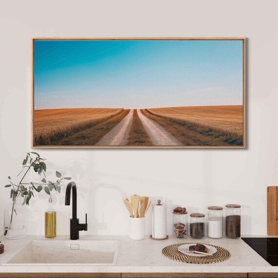 Deserted Road Under Blue Sky Wall Art Print Minimalist Photography Beautiful Isolation