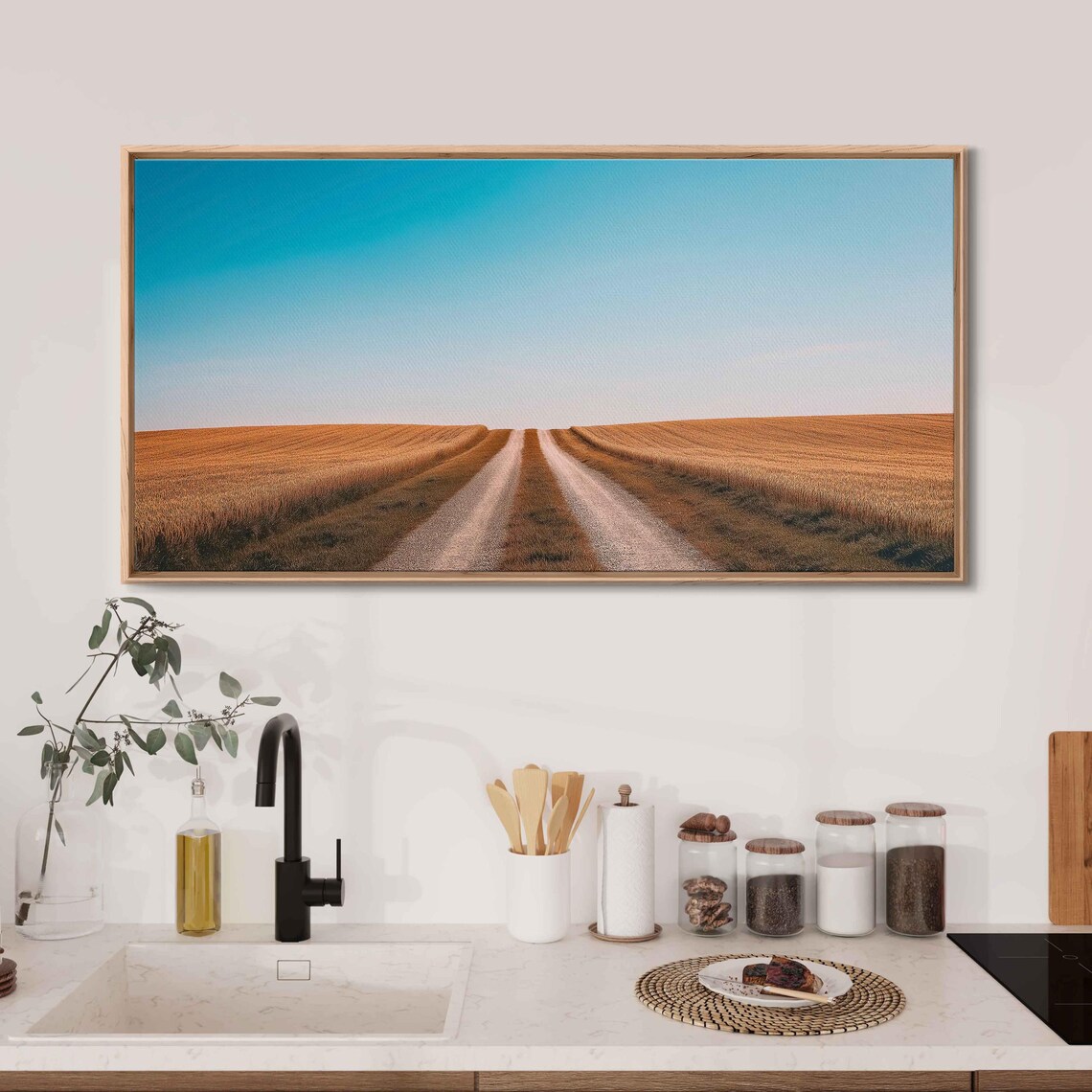 Deserted Road Under Blue Sky Wall Art Print Minimalist Photography Beautiful Isolation