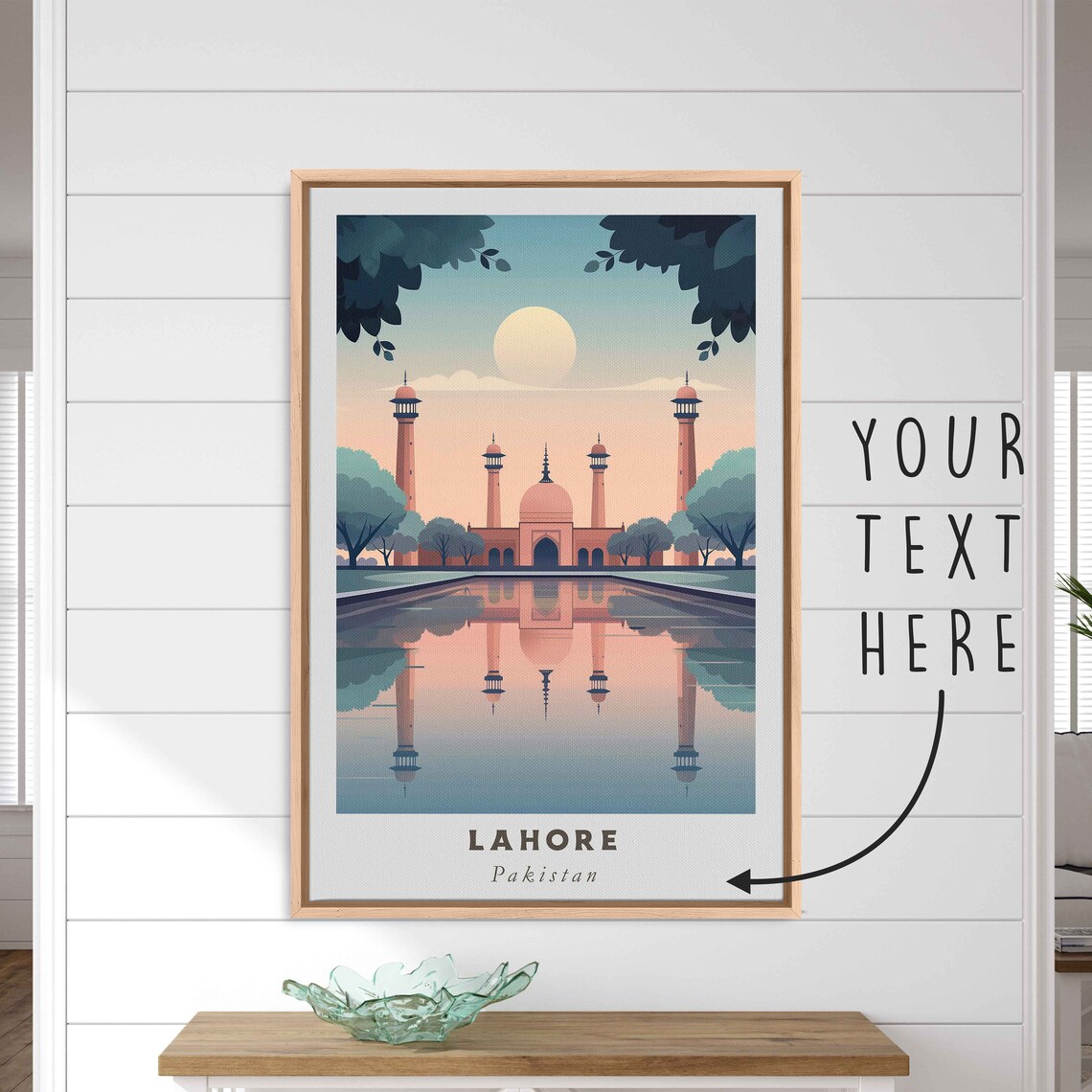 Lahore Pakistan Badshahi Mosque Reflection Minimalist Travel Poster