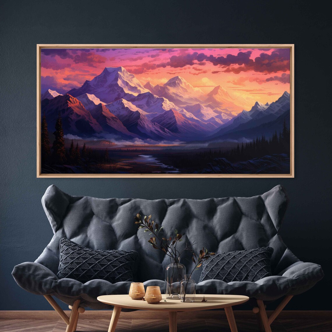 Mountain Range Warm Sunset Framed Print Ready To Hang