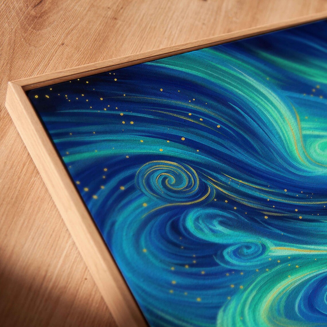 Northern Lights Swirling Aurora Over Snowy River Landscape Winter Wall Poster - Image 2