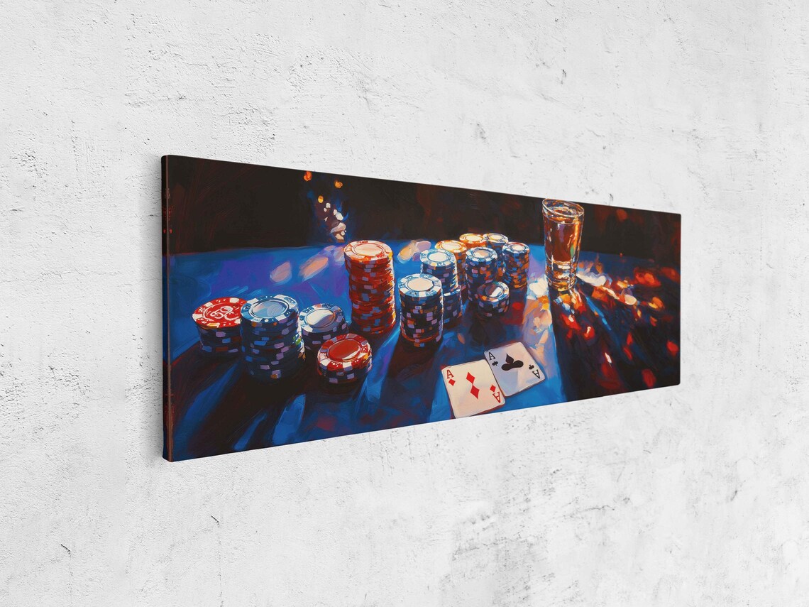 Poker Table Under Lights Wall Art Print Man Cave Decor Gift For Him Playing Cards Ready To Hang - Image 4