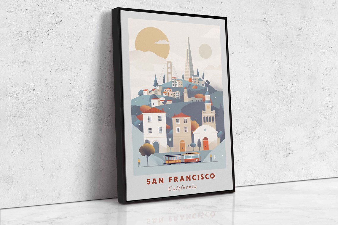San Francisco Hills Cable Car Mission Houses Sunset View Travel Poster - Image 2