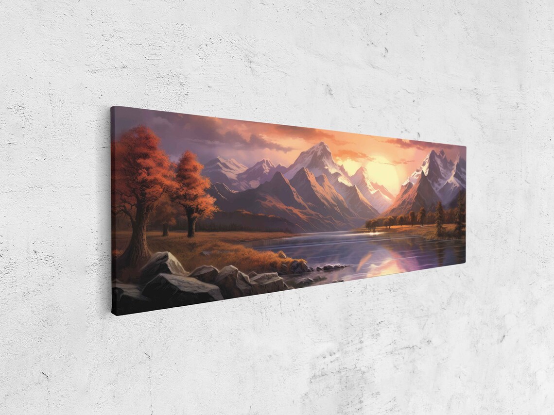 Sunset With Winding River And Mountains Art Print - Image 4