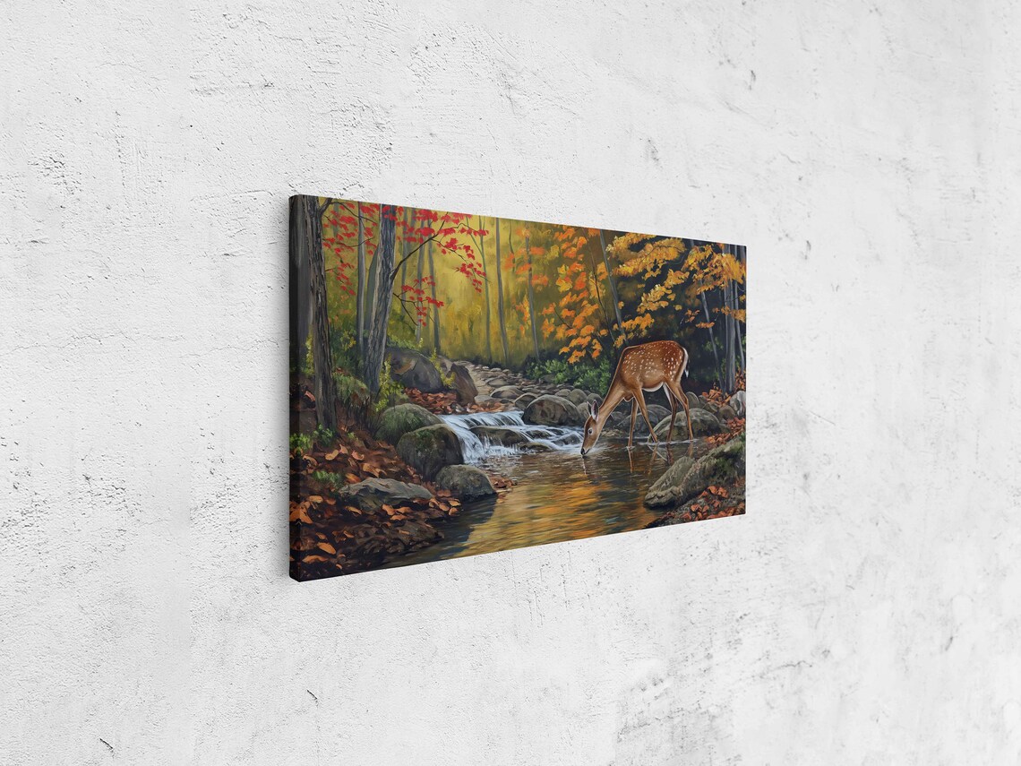 Whitetail Deer in Forest Stream Nature Photo Art Print - Image 4