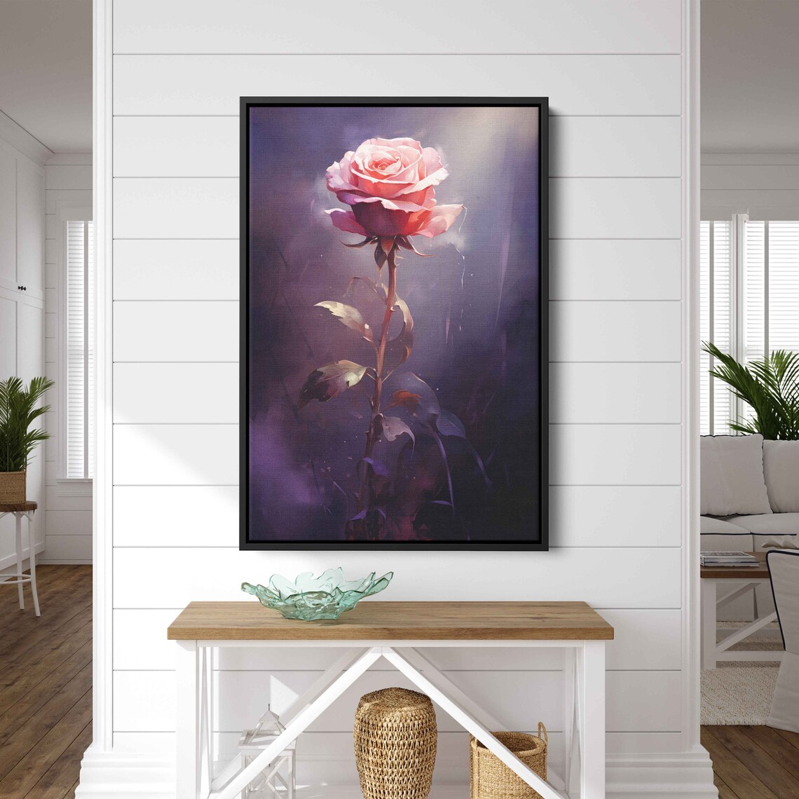 Pink Rose Watercolor Single Bloom Dark Moody Floral Art Print