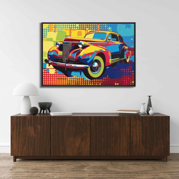 Classic Car Pop Art Depiction With Bright Colors Wall Art Print Abstract Art Gift For Car Lover Ready To Hang