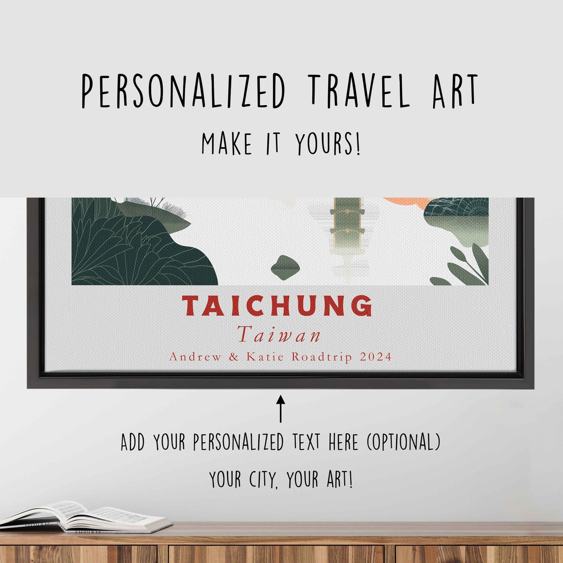 Taichung Taiwan Red Bridge Pagoda Lake Sunset Art Travel Poster - Image 4