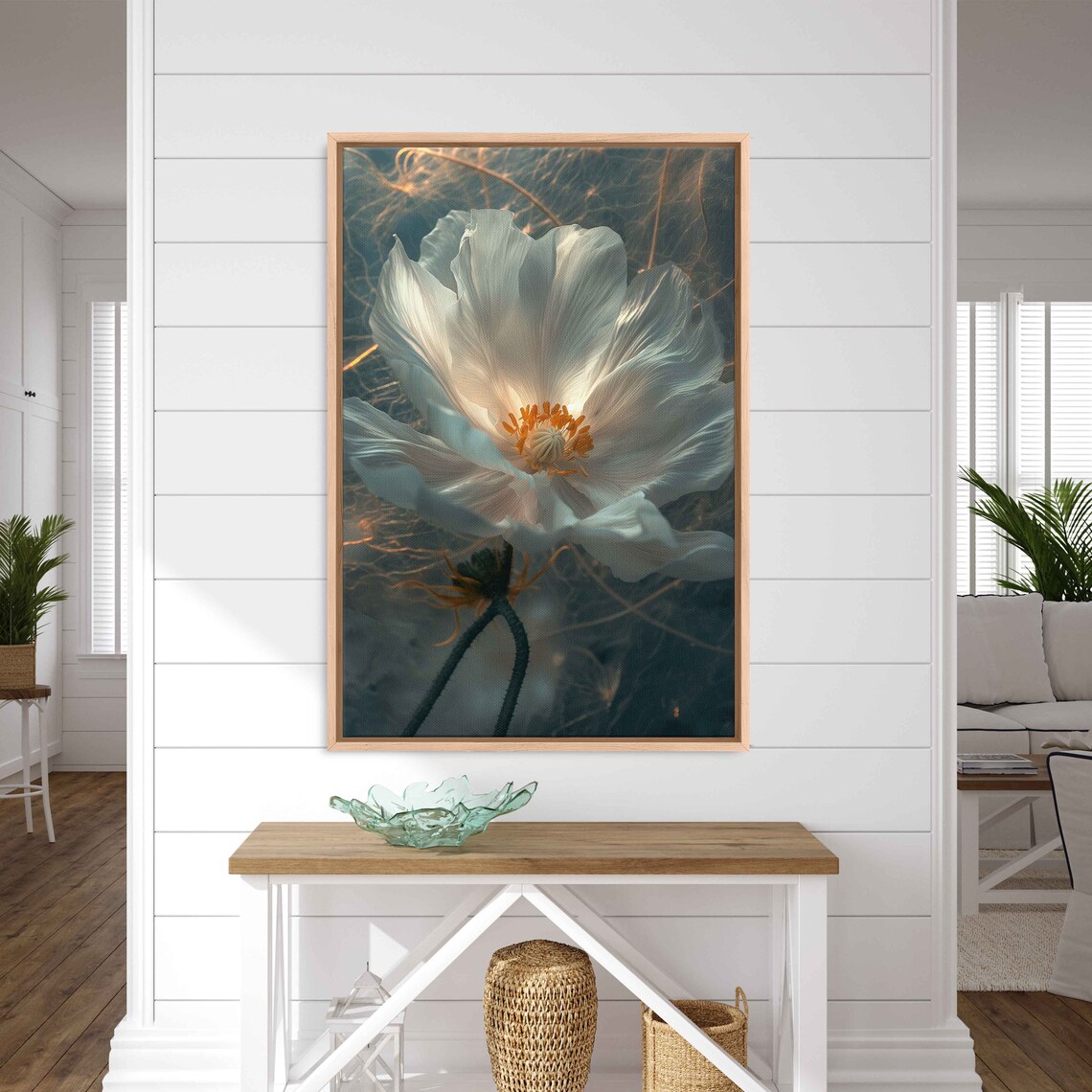 White Poppy Flower Close Up Moody Dark Botanical Wall Art Print - Image 3