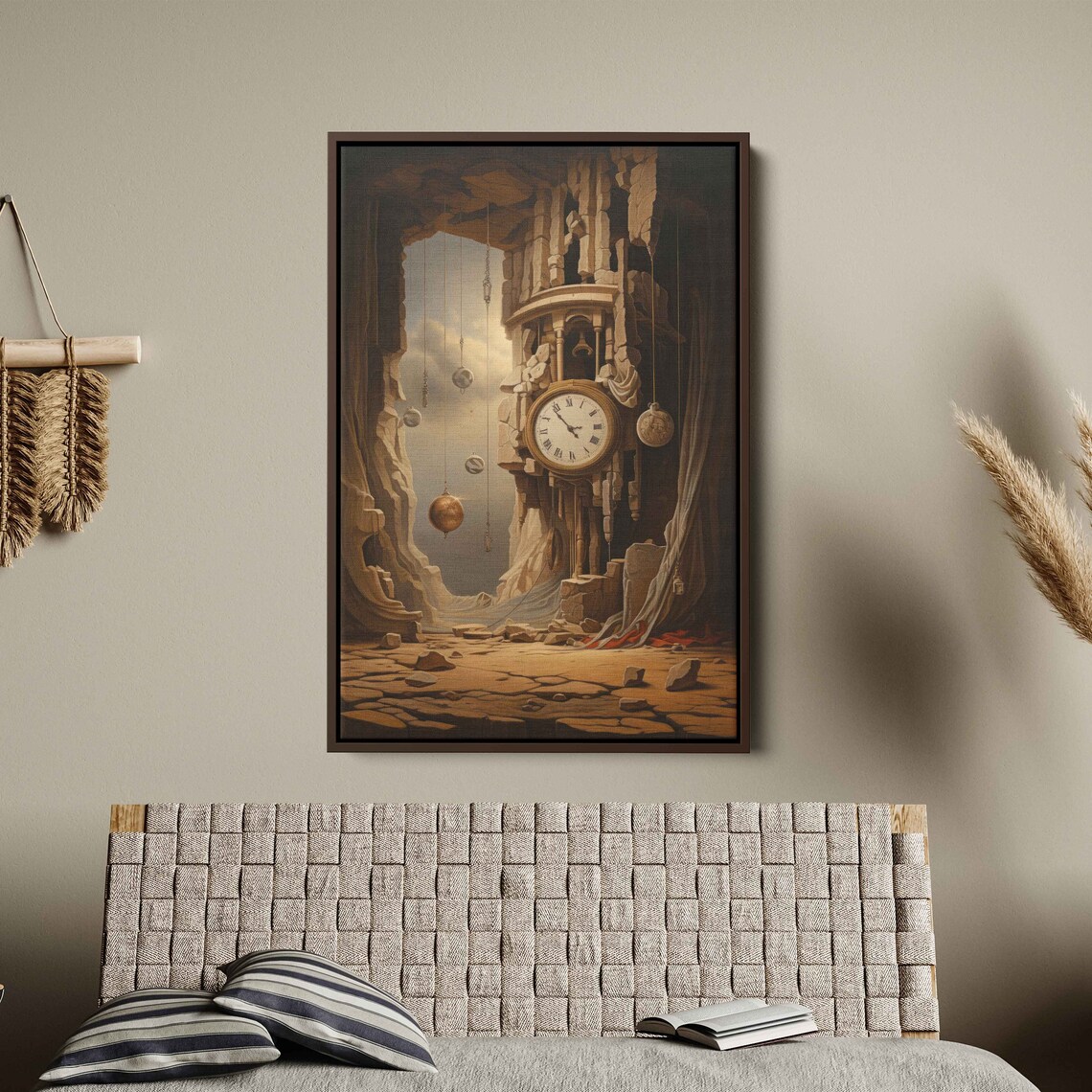 Surreal Grandfather Clock In Rocky Cave Desert Ruins Art Print
