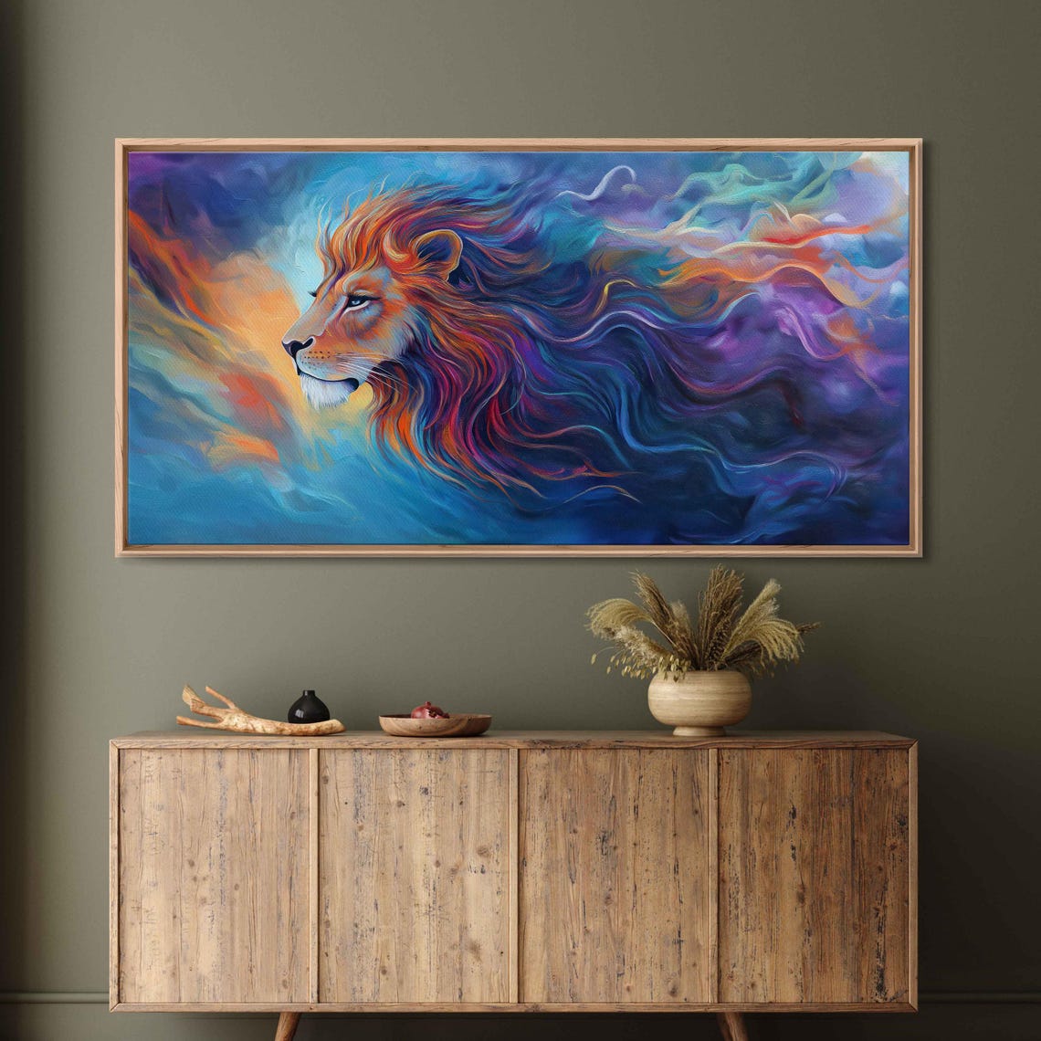 Majestic Lion Flowing Mane Abstract Color Waves Ethereal Art Poster - Image 3