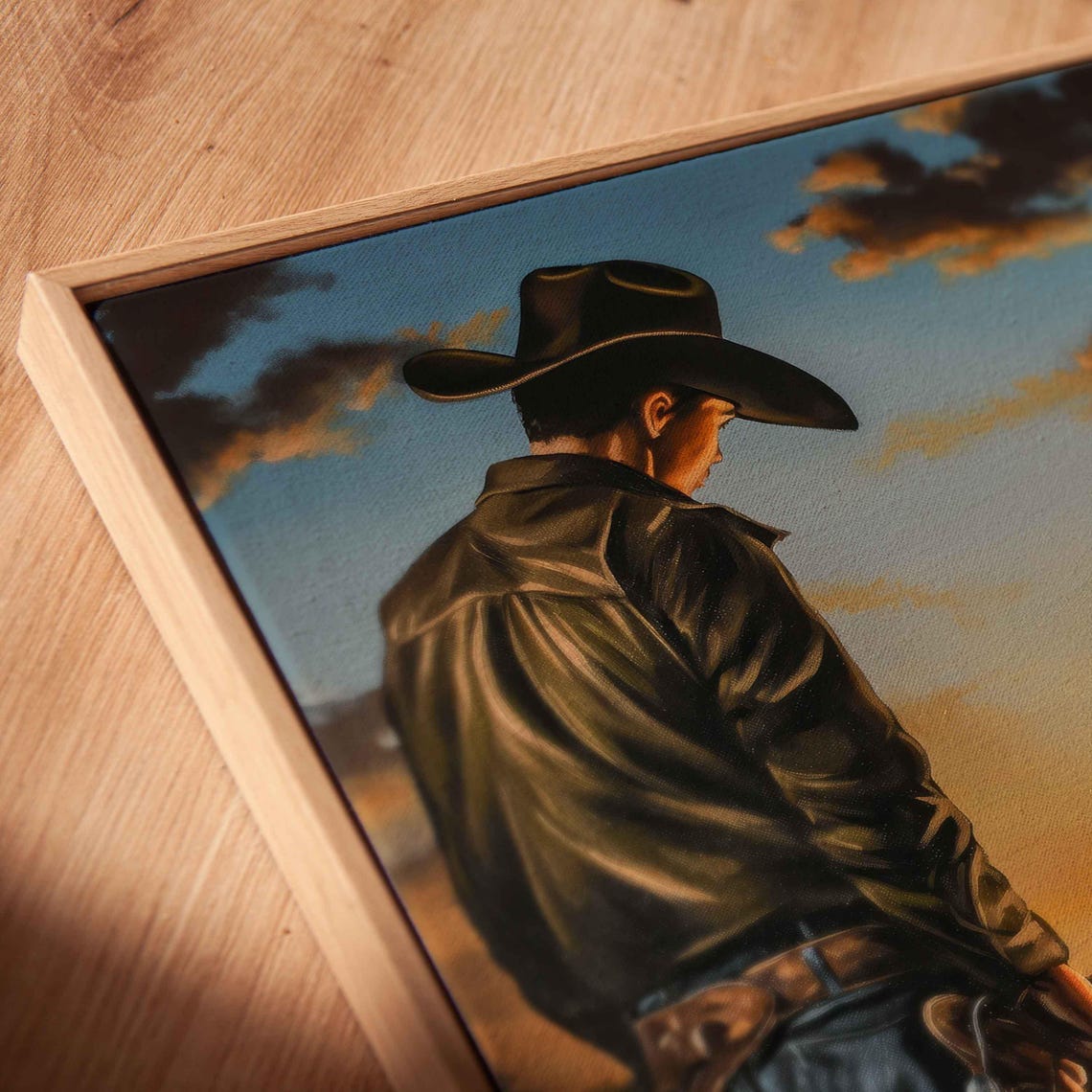 Cowboy And Dog By Campfire At Sunset Back View Western Poster - Image 2