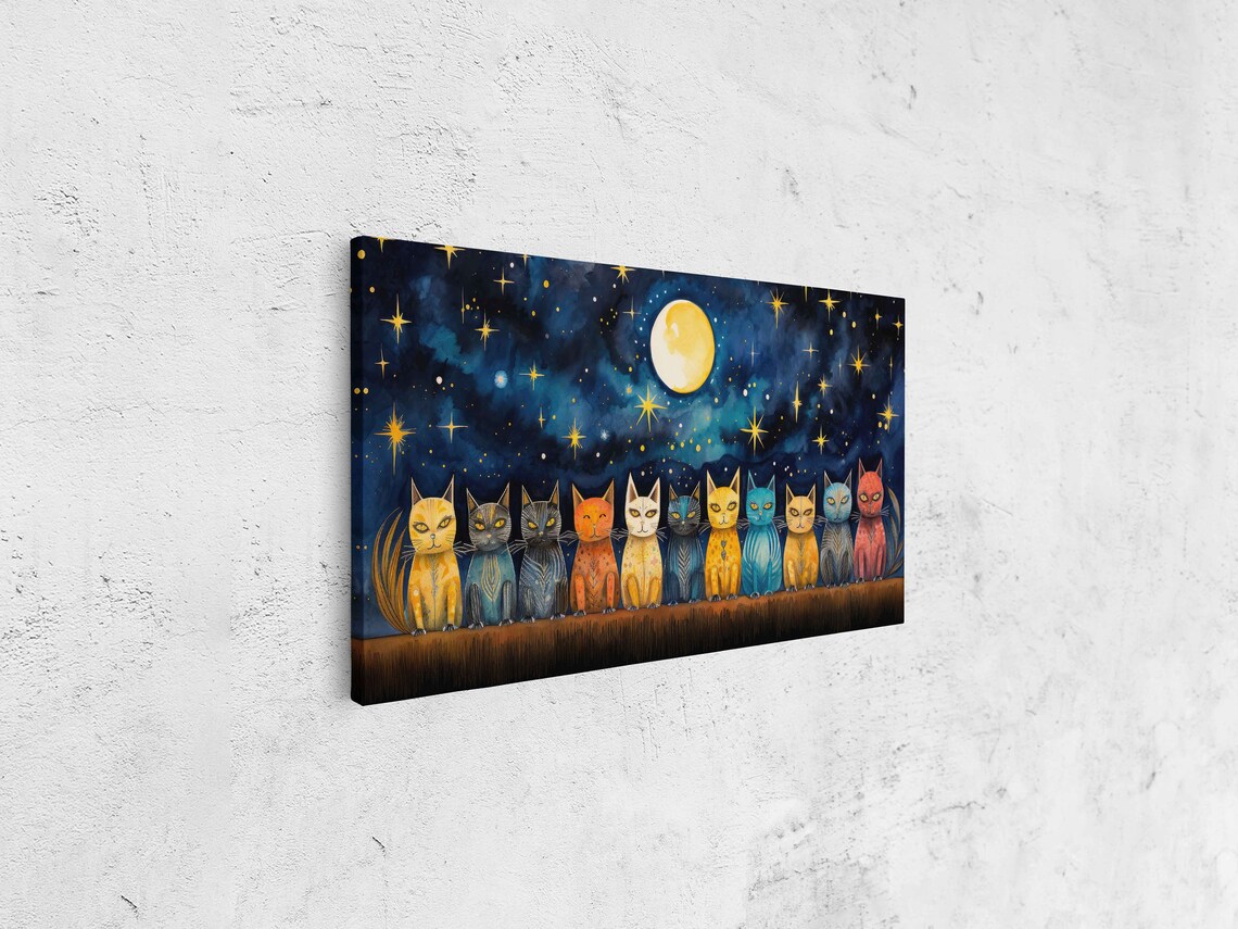 Celestial Cats Watercolor Art Print, Stars And Moons - Image 4