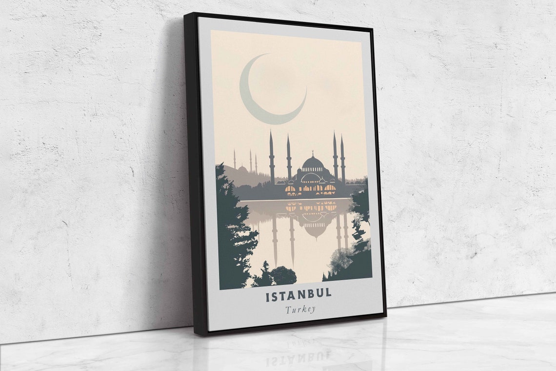 Istanbul Turkey Blue Mosque Silhouette Crescent Moon Night Art Poster - Image 2