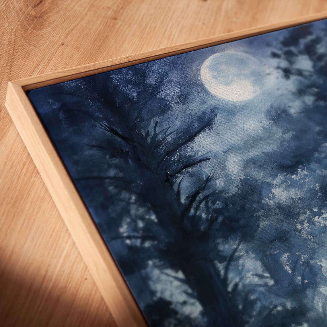 Ghostly Figures Walking Moonlit Foggy Forest Night Spooky Art Print - Image 2