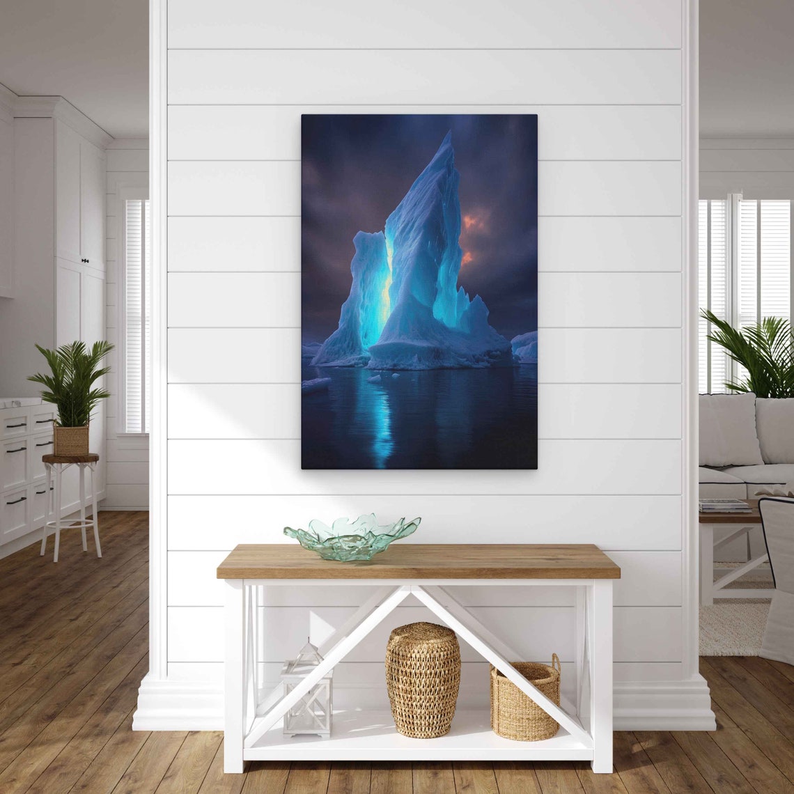 Glowing Blue Iceberg Night Ocean Reflections Dramatic Arctic Poster - Image 2