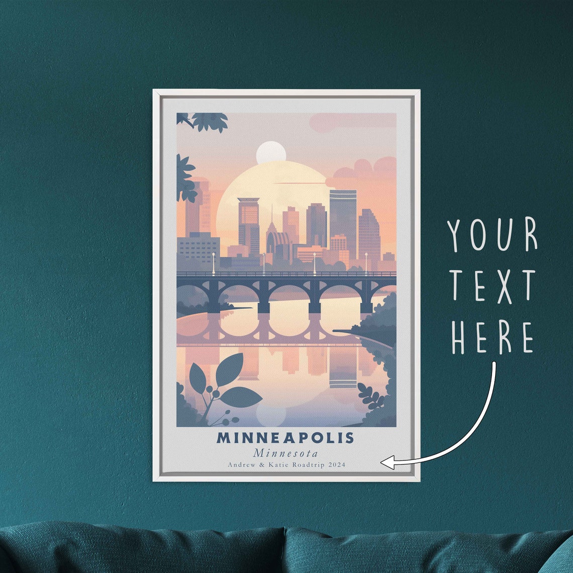 Minneapolis Minnesota Skyline River Bridge Sunset Reflection Poster - Image 3