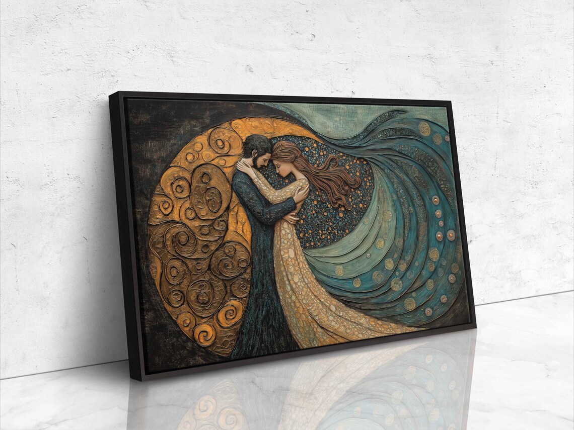 Couple Embraced, Ornamental Love Art Print - Image 4