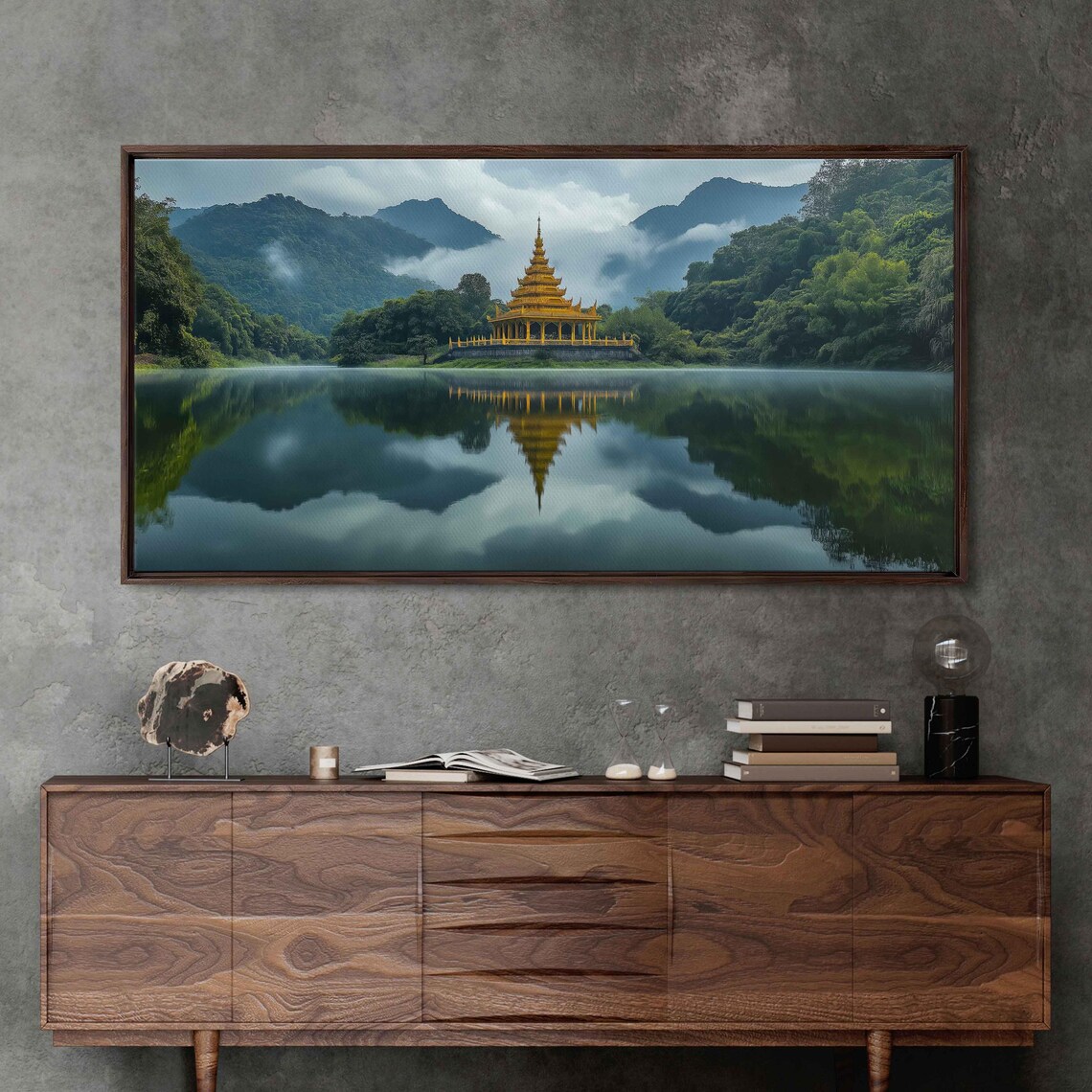 Tranquil Lake With Majestic Pagoda Art Print