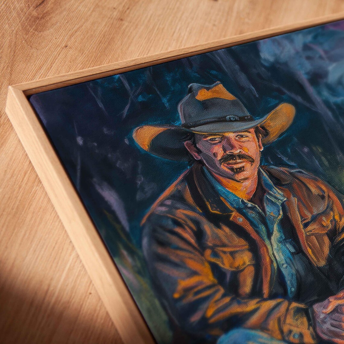 Cowboy And Loyal Dog By Campfire At Night Western Scene Poster - Image 2