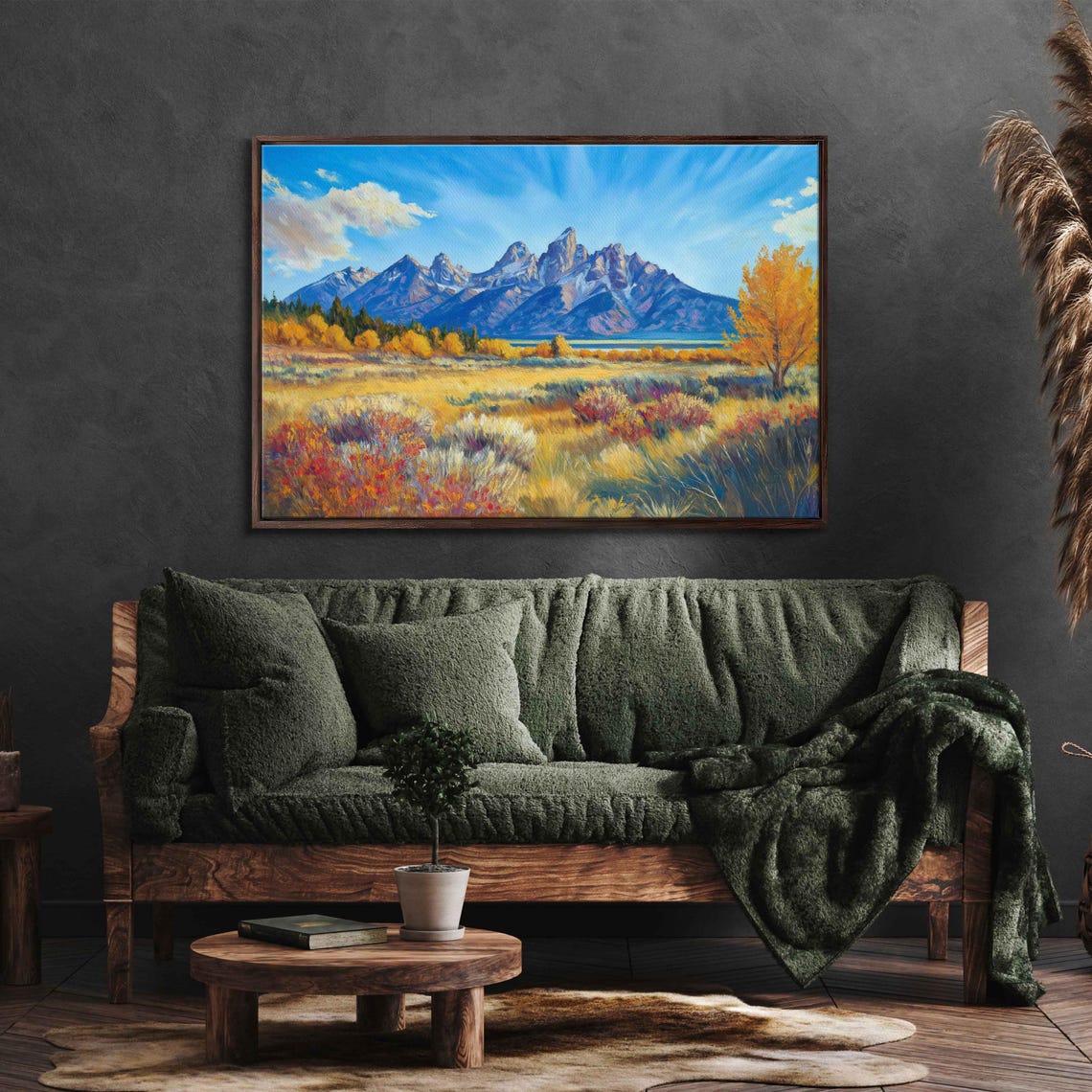 Grand Teton Peaks Autumn Golden Meadow Mountain Range Art Poster