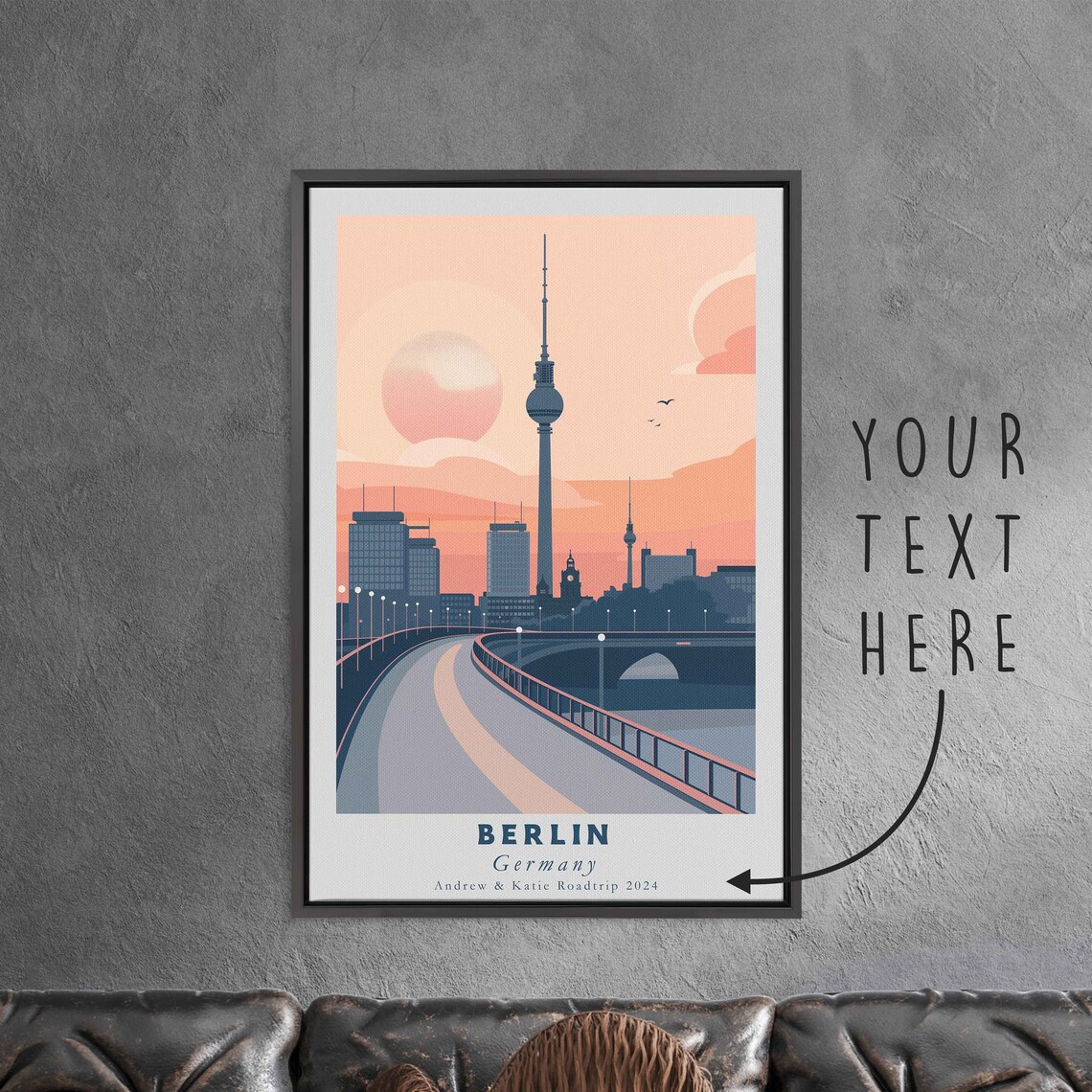 Berlin Germany TV Tower Oberbaum Bridge Sunset Skyline Travel Poster - Image 3