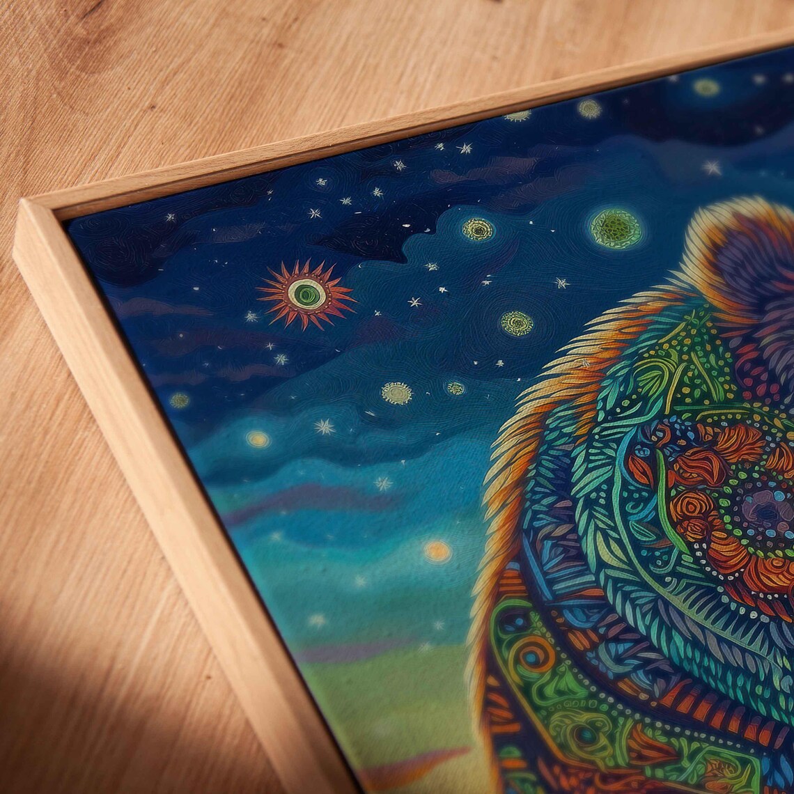 Grizzly Bear Tribal Pattern Art Starry Night Vivid Colors Ornate Wildlife Acrylic Poster - Image 2