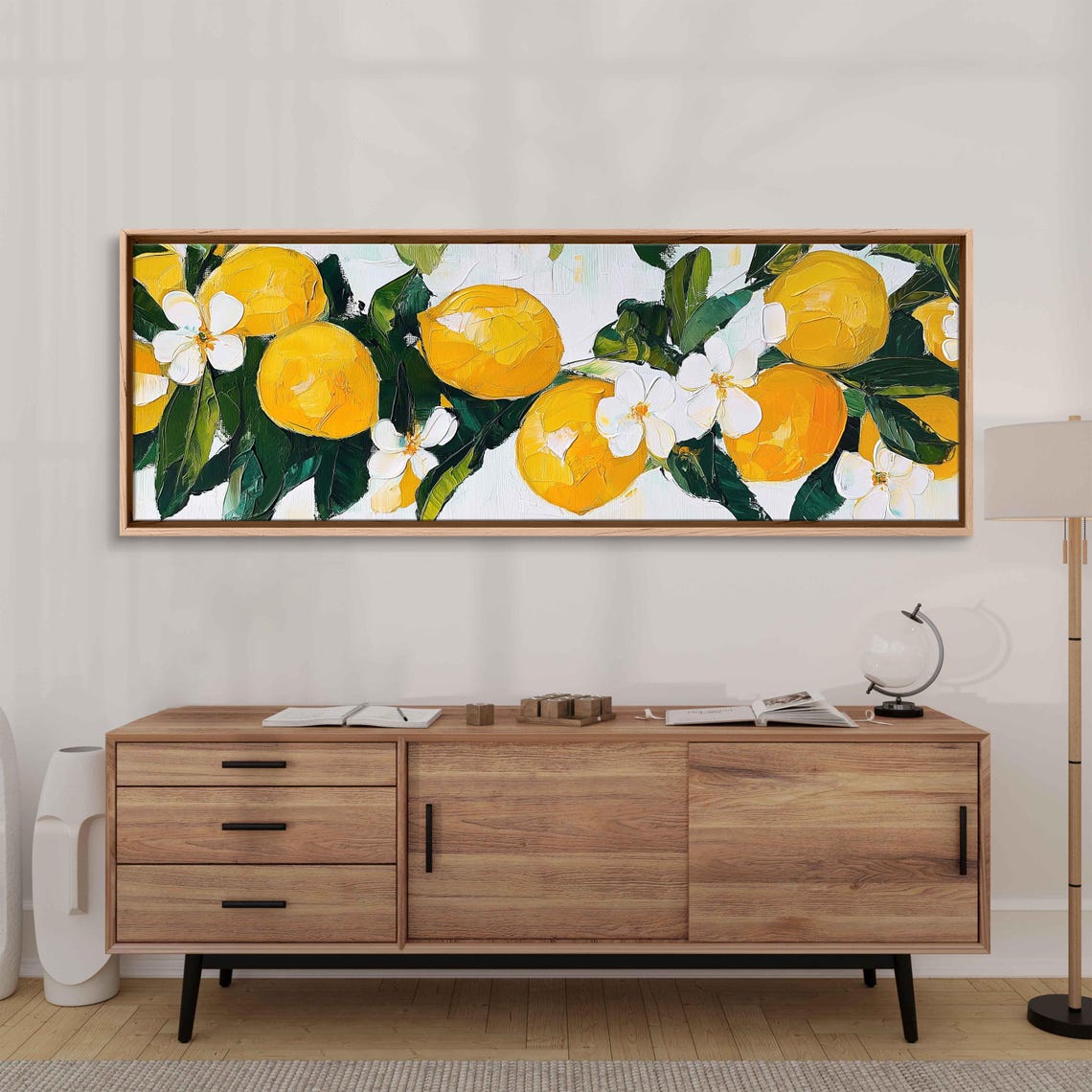 Sunny Lemons And Citrus Blossoms Impasto Painting Panoramic Print