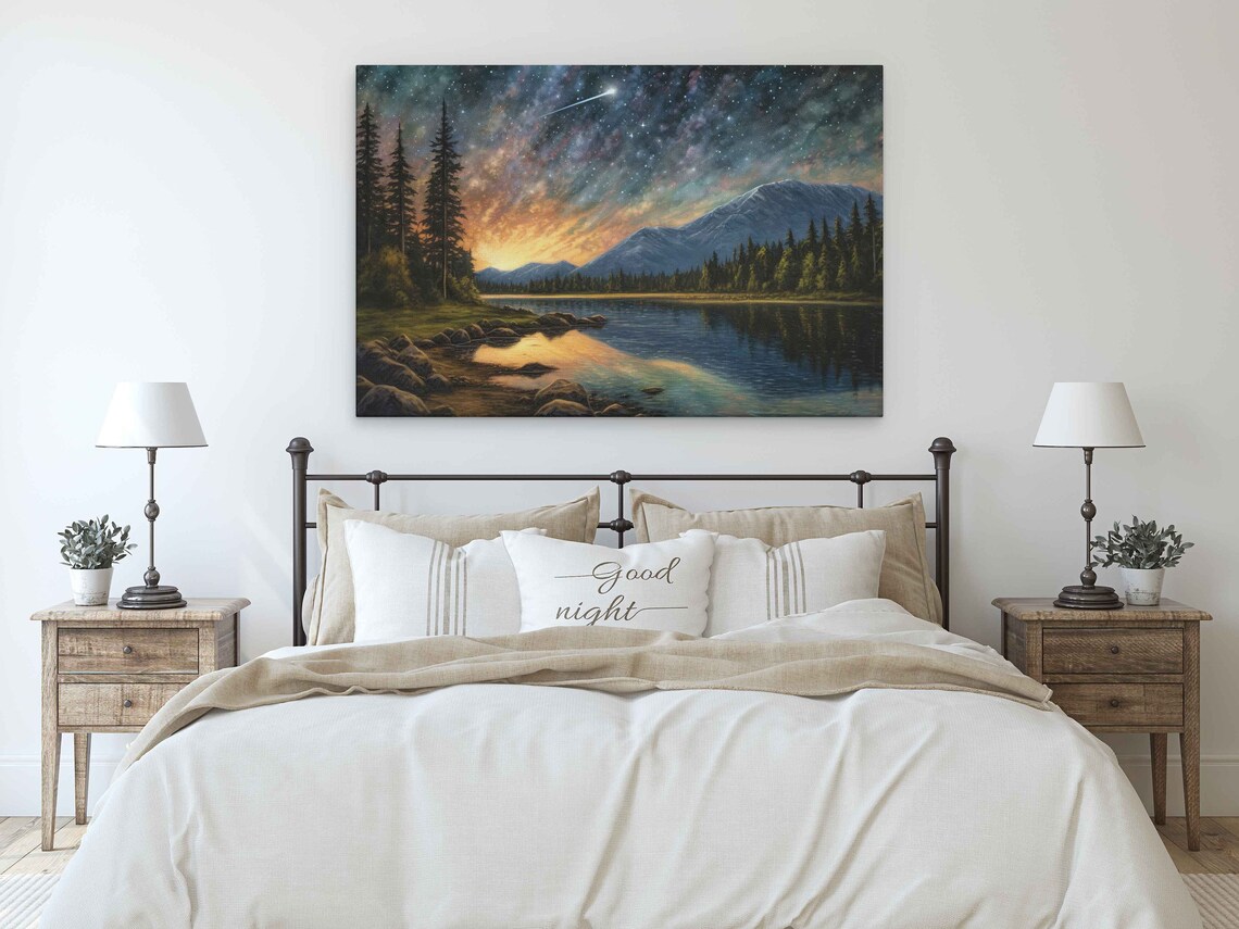 Shooting Star In Starry Night Sky Landscape Art Print - Image 3