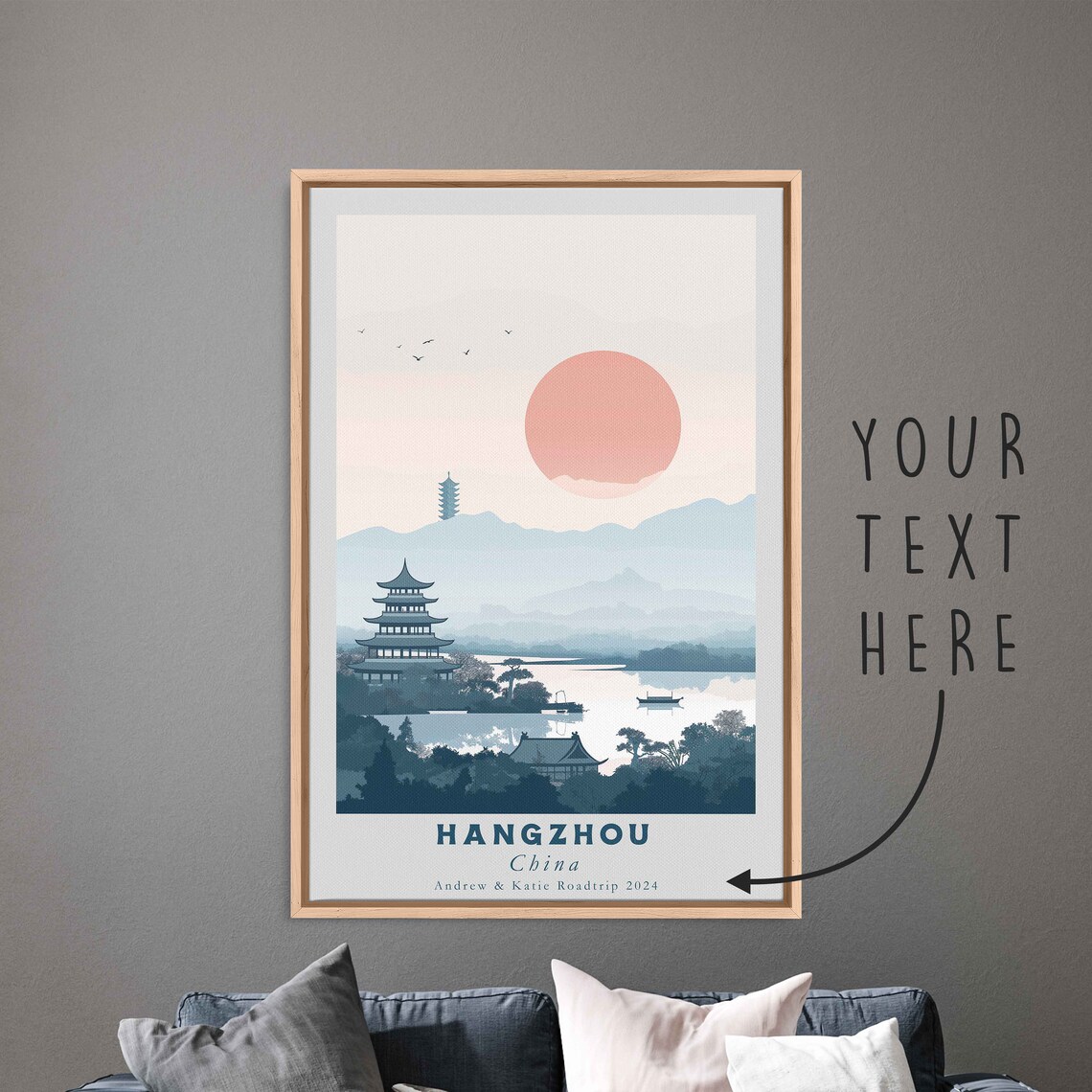 Hangzhou China Lake Pagoda Misty Mountains Minimalist Art Poster - Image 3